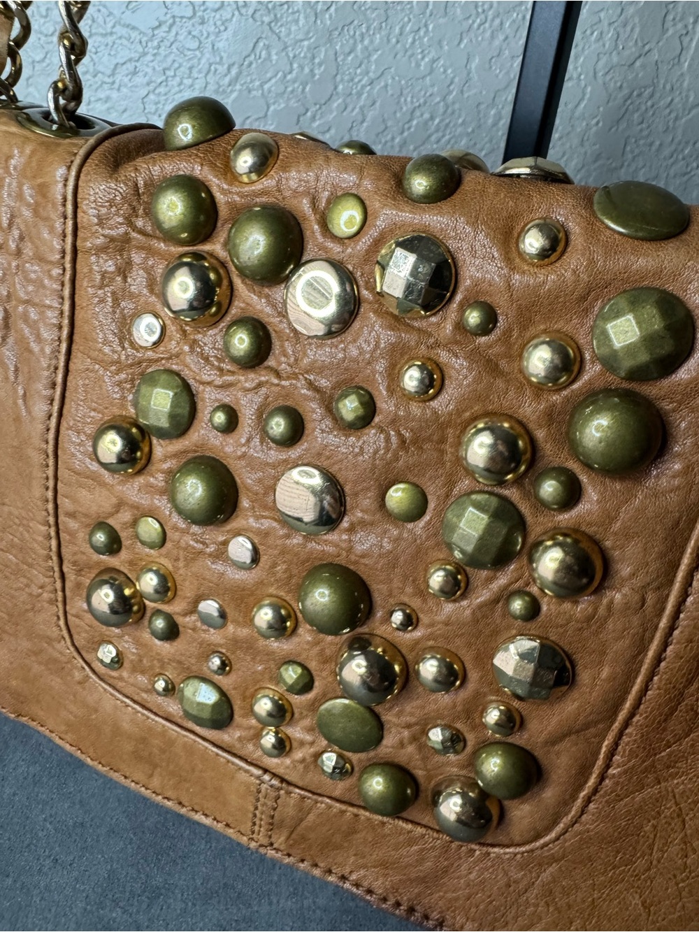 Hype Studded Brown Crossbody Shoulder Bag Chain Strap Festival Purse - Picture 7 of 16